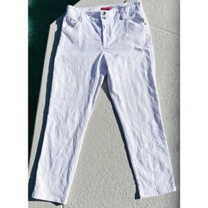 Alice + Olivia White Embroidered Jacquard Slim Pants Textured Designer Denim